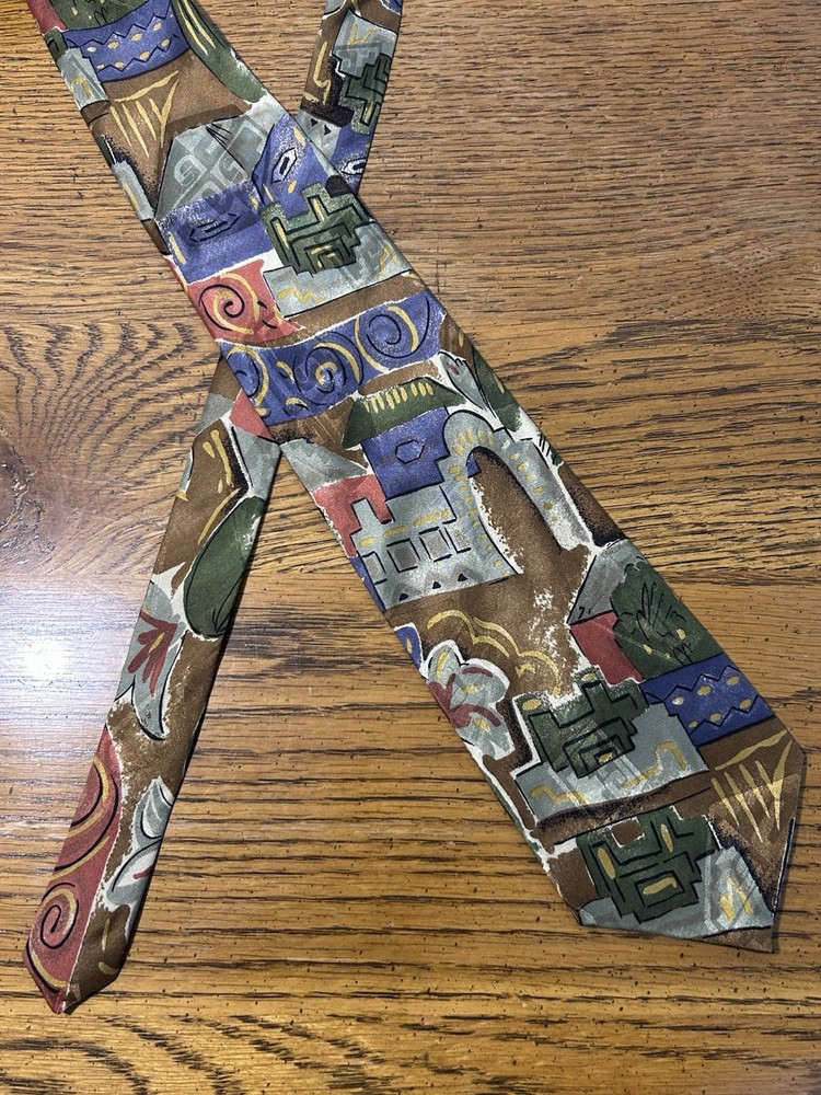 VTG Erreuno Milano Silk Tie Mens Abstract Geometric Graphic 90s Made In Italy-image