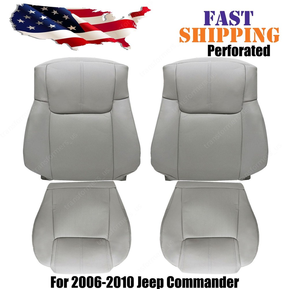 Fits 2006-2010 Jeep Commander Driver & Passenger Bottom Top Leather Cover - Gray