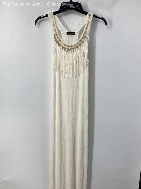 Spiaggia Dolce Womens White Fringe Scoop Neck Sleeveless Maxi Dress Size S