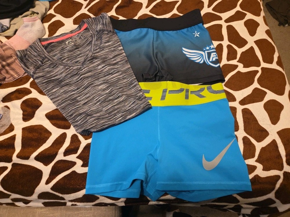 Cheer Extreme Rebel Athletic MEDIUM Cheer Shorts Black Teal NIKE BONUS Items