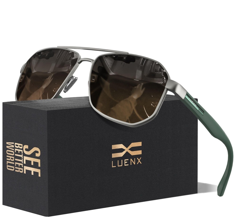 LUENX Aviator Sunglasses for Men Square Polarized Polygon Lens - UV 400 Protecti