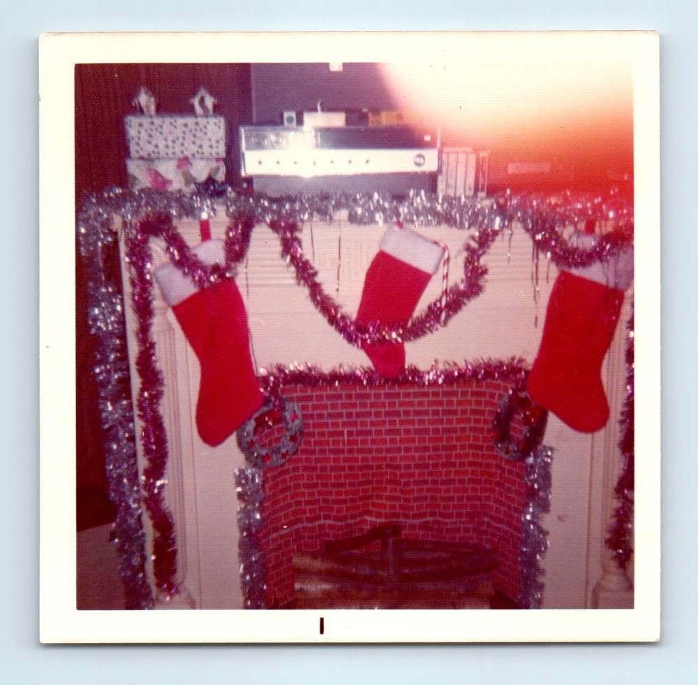 Old Vintage Square Color Photo CHRISTMAS STOCKINGS FINGER IN FRAME ABSTRACT