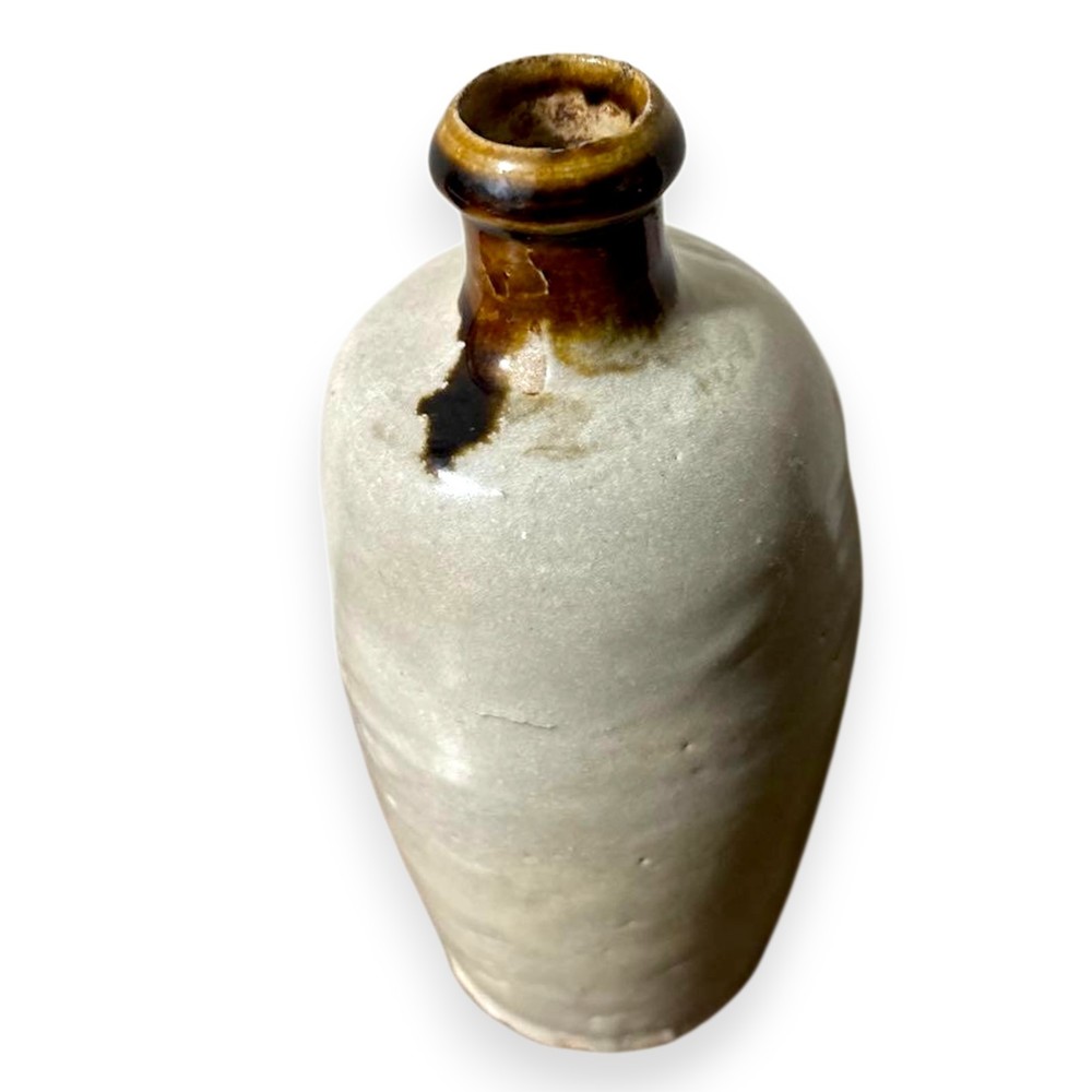 Seto Vase Edo Period 19th Century Japanese Antique Pottery Tokkuri Bottle 8.6 in