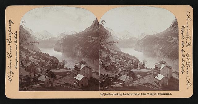 Photo:Lauterbrunnen Wengen Switzerland 1900 Overlooking Valley Stereo View