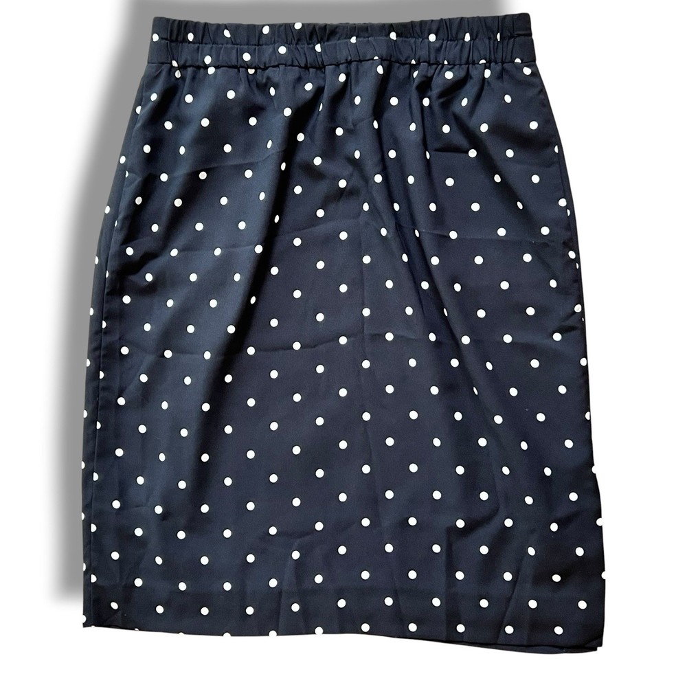 J. Crew Polka Dot Midi Skirt Black White Elastic Waist Fully Lined XL Preppy C-5