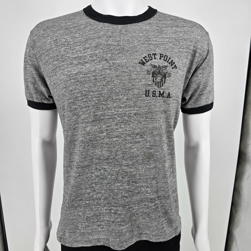 Vintage 1980s Jerzees West Point USMA Gray Tri-Blend Ringer Tee (M/L)