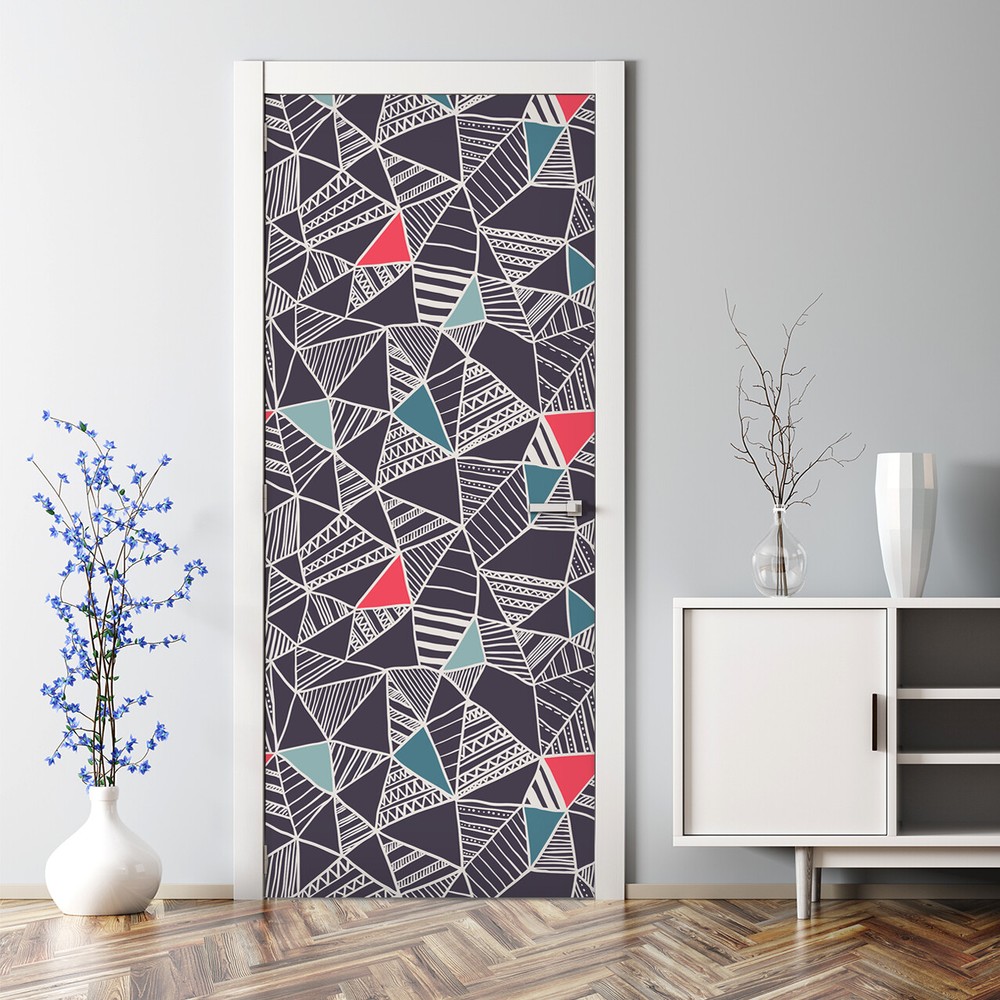 Abstract doodle Bubble Free Door sticker grey and blue Decal photo mural