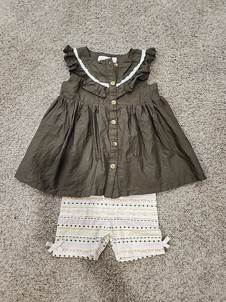 Tommy Bahamas 18 Month Boho Green And White Baby Short & Short Sleeve Top Set