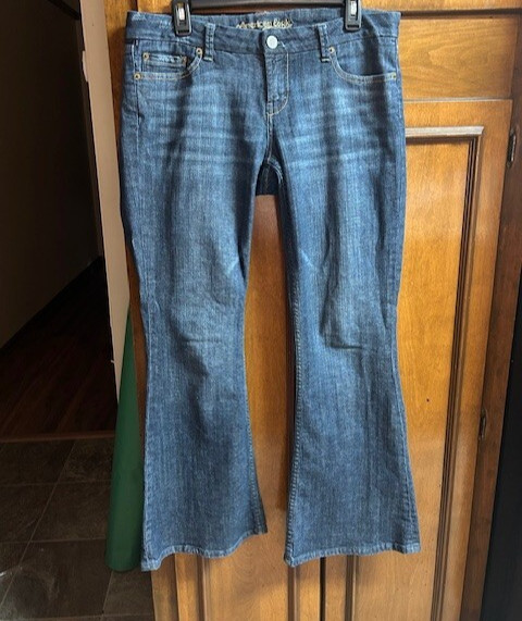 VTG American Eagle Jeans Women's 10R Low Rise Flare Hipster Boho Y2K MED Wash