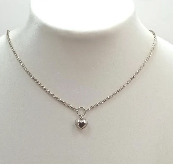 Vintage Sterling Silver Milor Necklace 17” With Puffy Small Heart Pendant 6.1 G