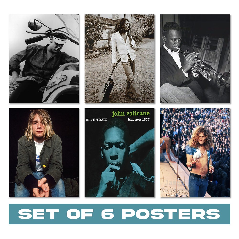 Greatest Artist Of All Time Posters Set Of 6 - Famous Retro Music Room Decor