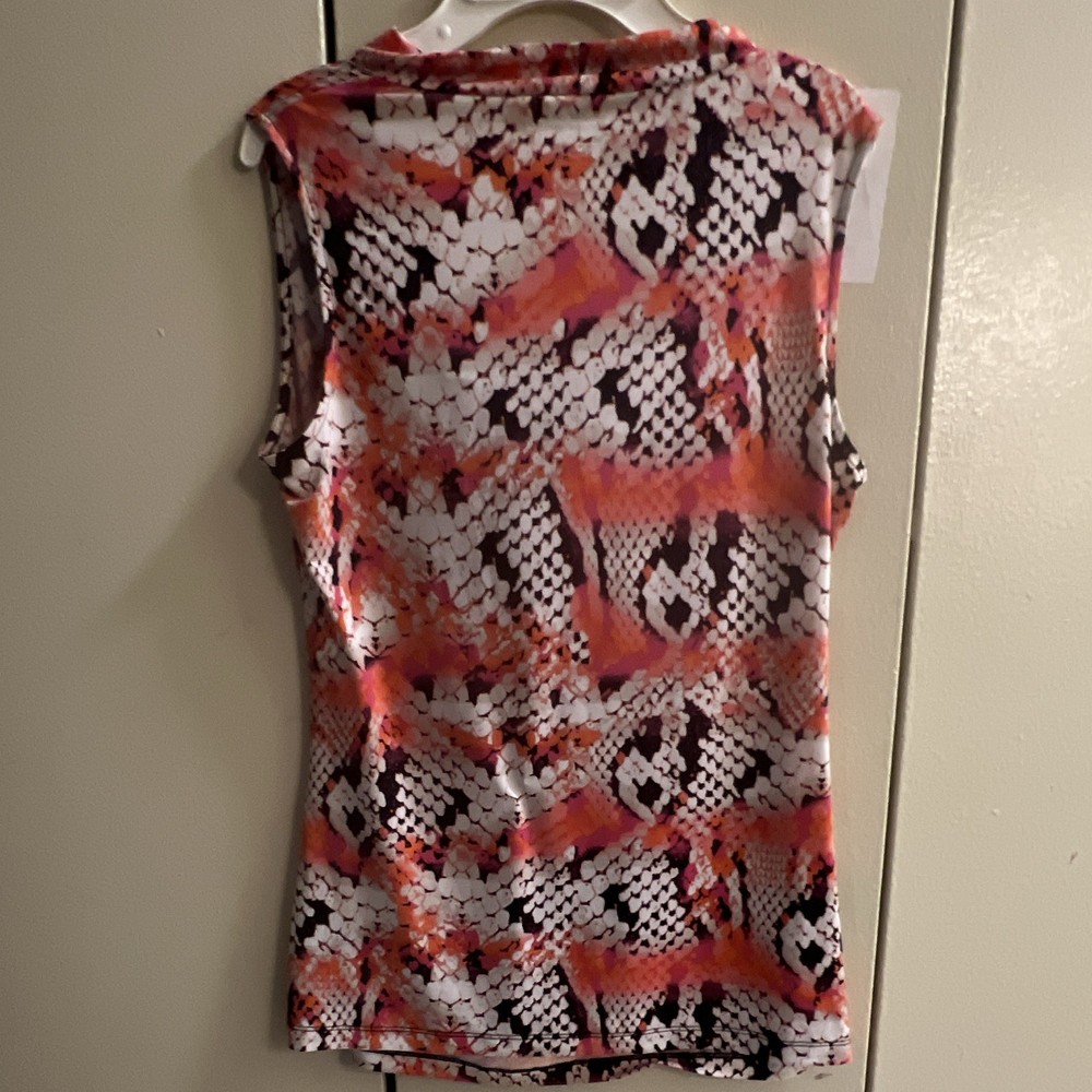 Worthington Women's Orange Animal Print Cowl Neck Sleeveless Pullover Blouse