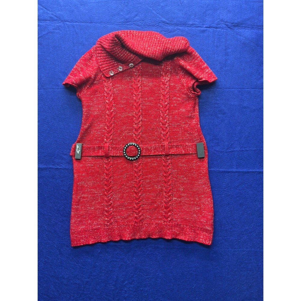 Festive Girls Faded Glory Cable Knit Sweater Dress XL 14-16 Red Metallic Shimmer