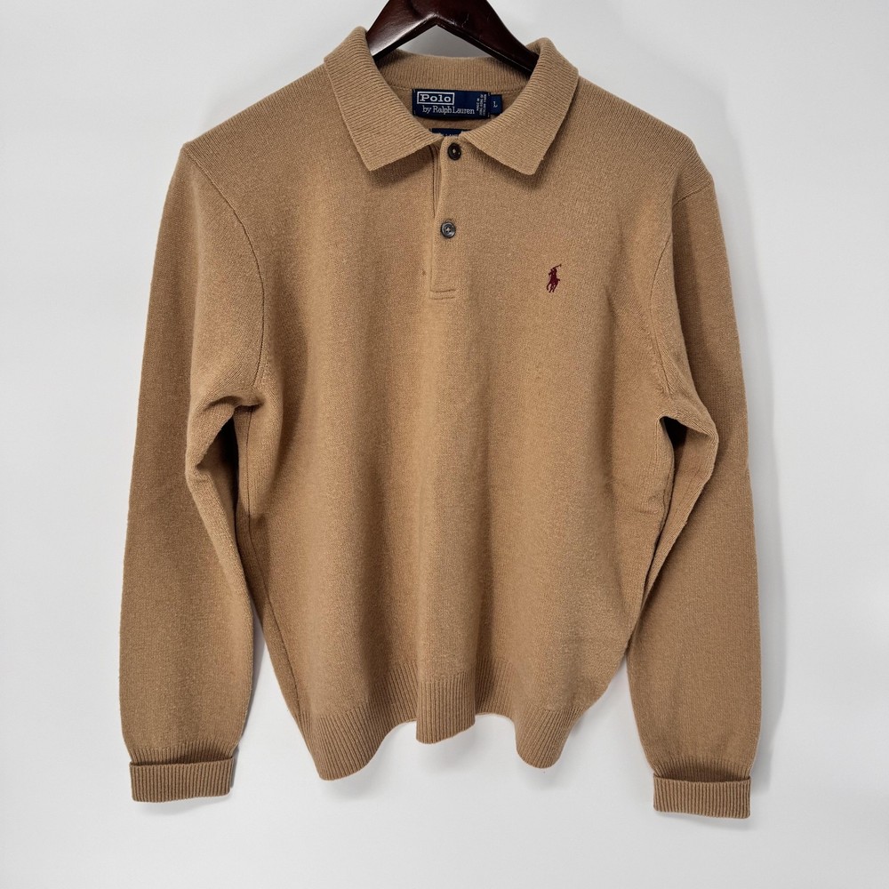 Vintage Polo Ralph Lauren Sweater Mens Large Beige Lambs Wool Knit Hong Kong