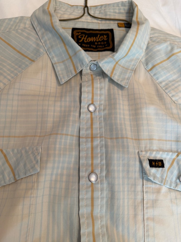 HOWLER BROTHERS Western Snap Front Men's SS Plaid Shirt Size XXL