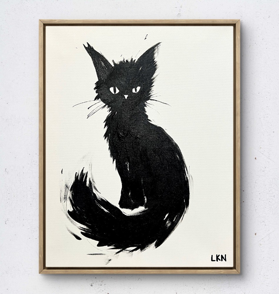 Laeknapes Original Abstract Painting 14X11 Canvas Monochrome German Crooked Cat
