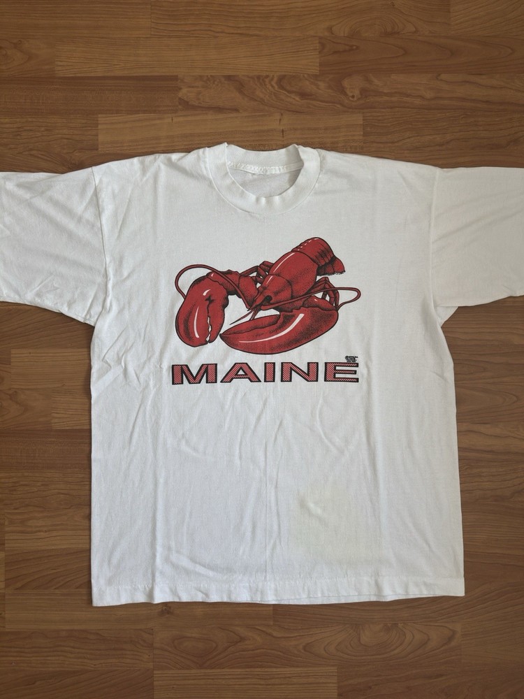 Vintage 90s Maine Lobster Graphic T-Shirt White Men's Cotton Size L/XL
