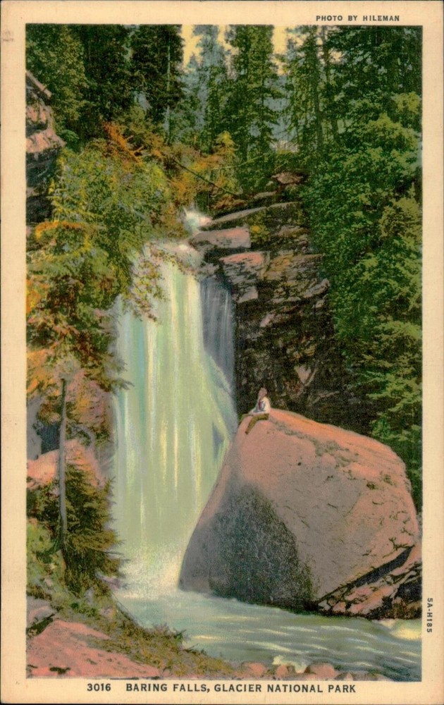 C T Art Colortone Postcard Baring Falls Glacier National Park Unposted Vintage