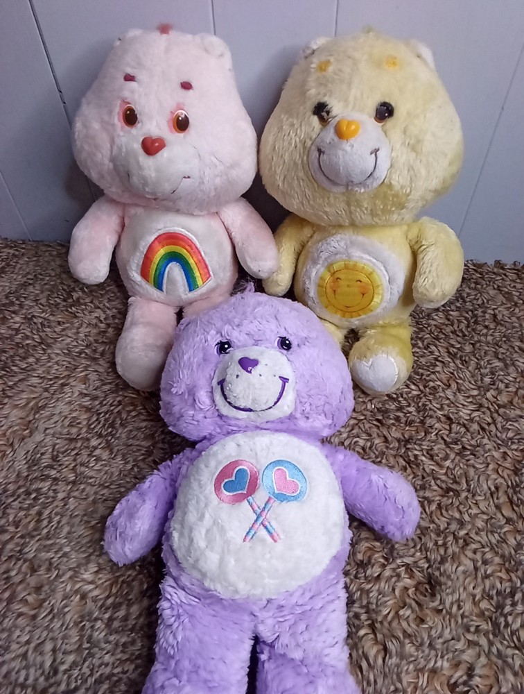 Vtg 80s CARE BEARS Funshine Bear, Cheer Bear & 2002 Share Bear Plush