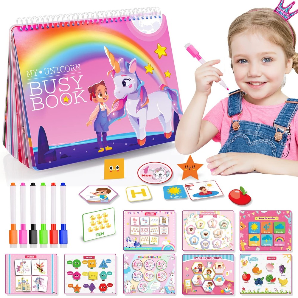 Unicorn Busy Book, Montessori Toys for 2 3 4 5 Year Olds Girl Toys Age 2
