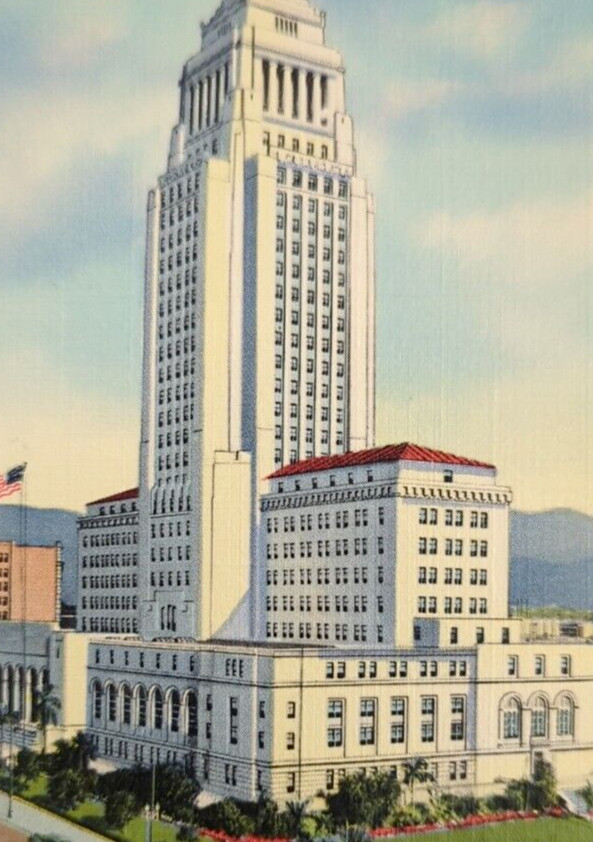Los Angeles City Hall California Aerial View VTG Souvenir Linen Postcard