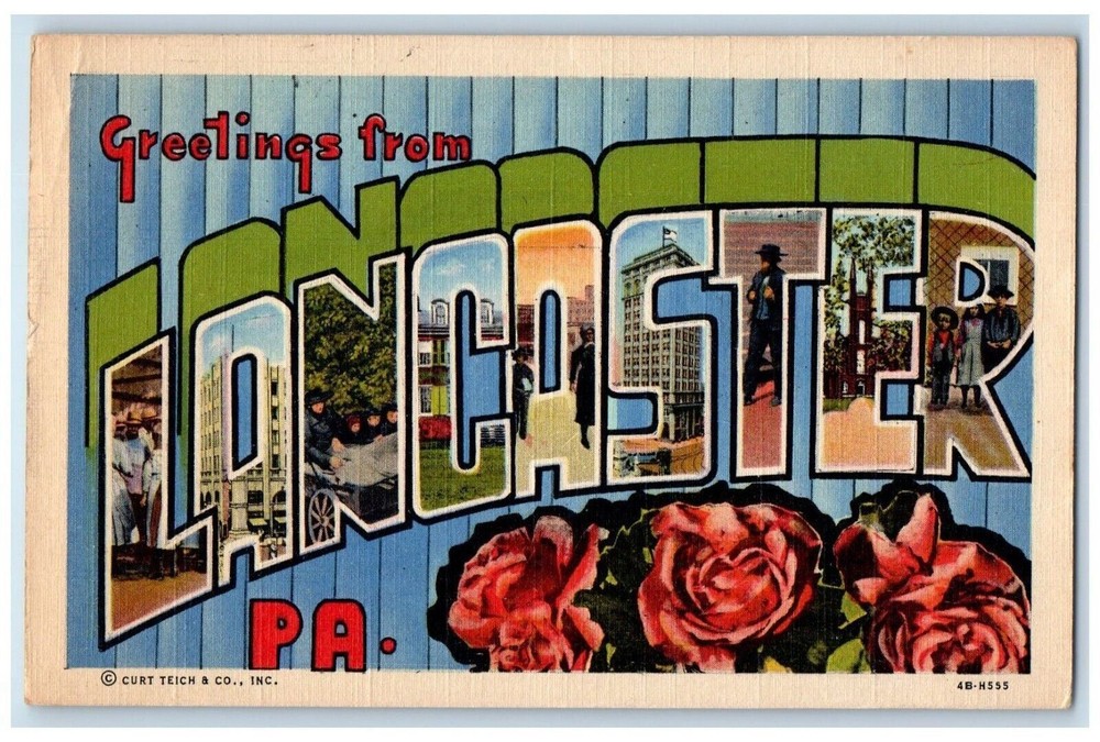 Greetings From Lancaster Pennsylvania PA, Flowers Posted Vintage Postcard