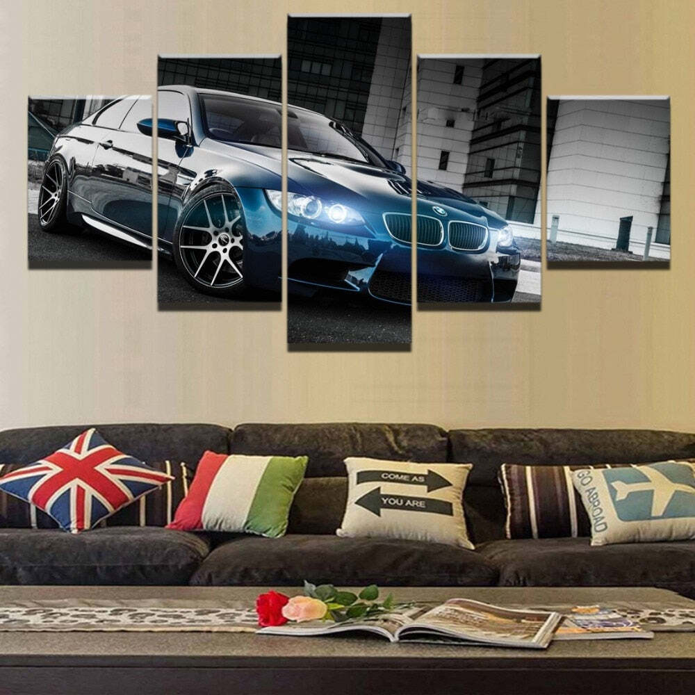BMW M3 Black Sport Car Framed 5 Piece Canvas Wall Art
