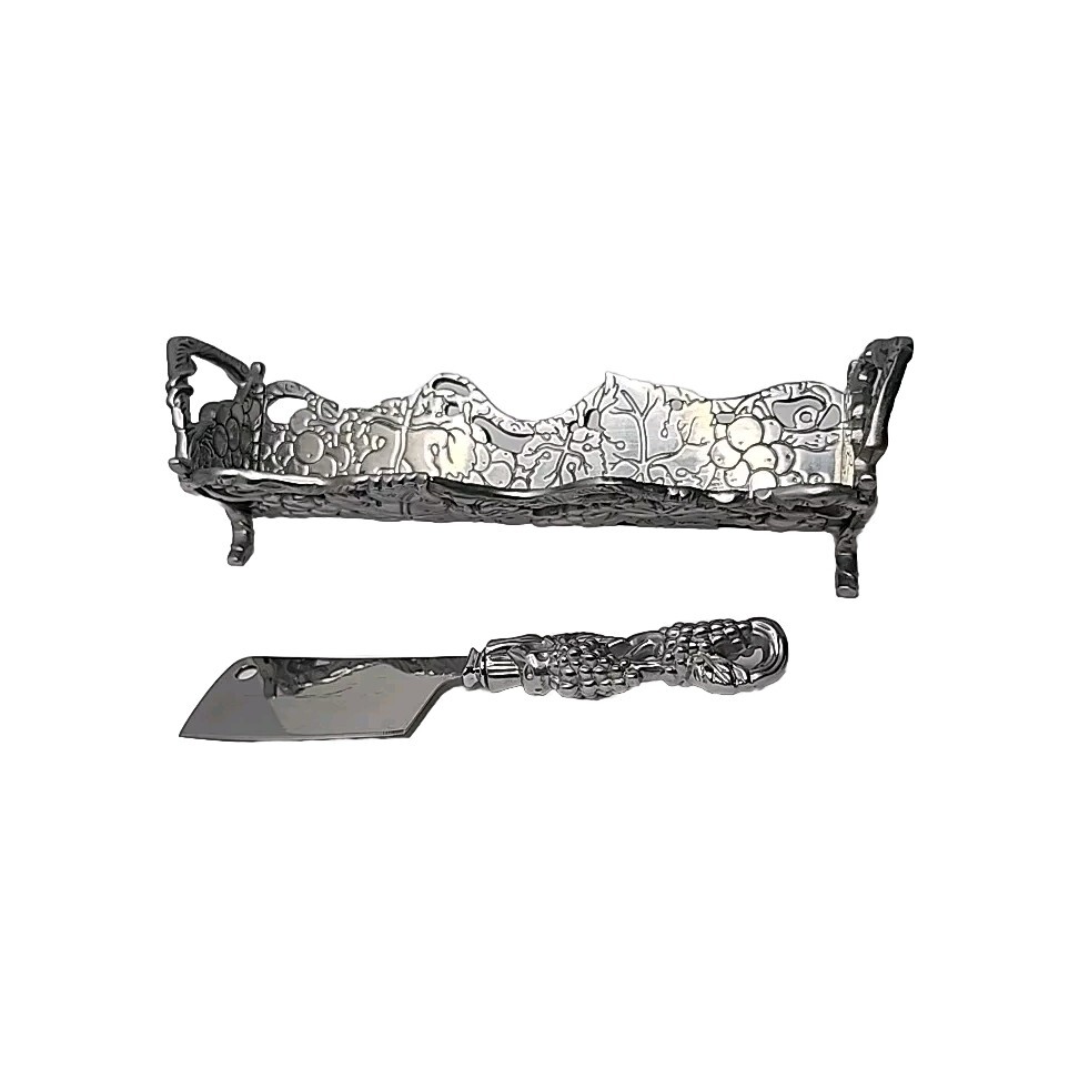 Author Court 2002 Grapevine Aluminum Cookie Cracker Tray Holder With Knife