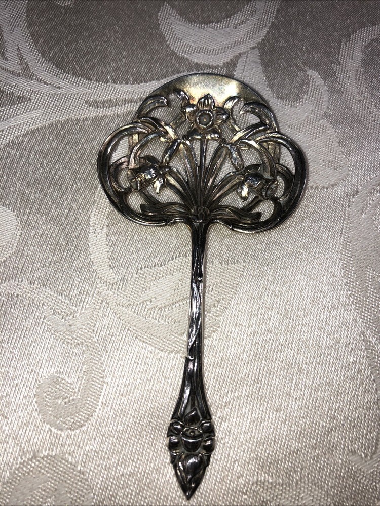 Antique Art Nouveau Gorham H44 Sterling Silver Floral Serving Spoon. Gold Wash.