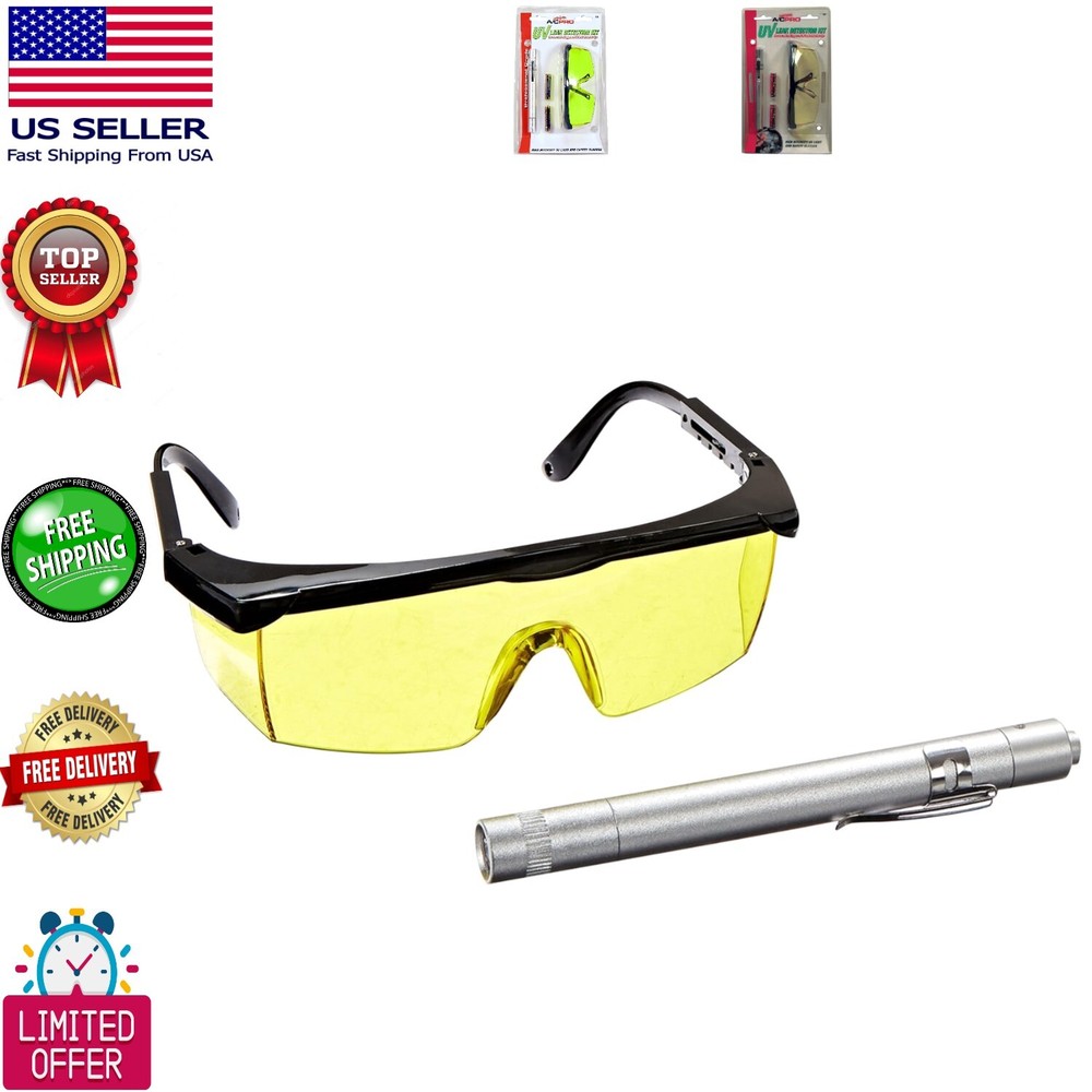 High-Intensity A/C Leak Detection Kit with UV Light & Yellow Safety Glasses-image