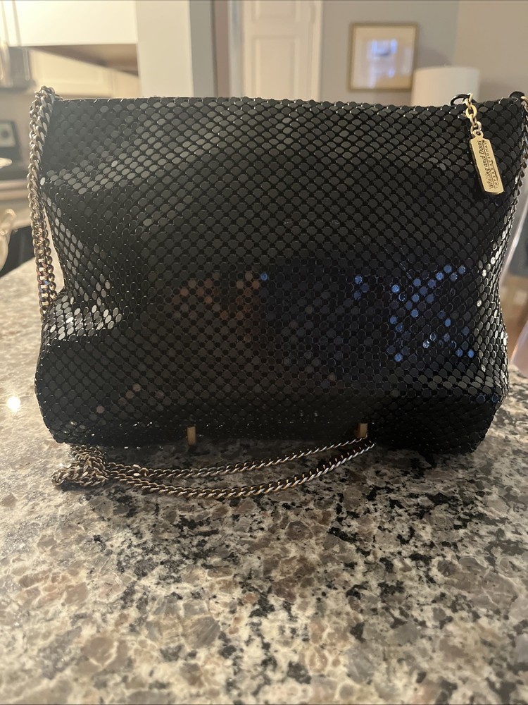 Whiting & Davis Vintage Black Mesh and Chain Shoulder / Crossbody Clutch Purse