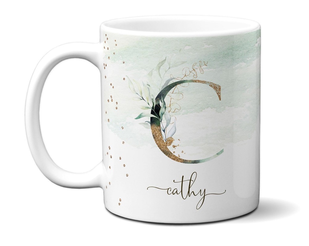Eucalyptus Monogram Letter Mug Initial Alphabet Cup Birthday & Appreciation