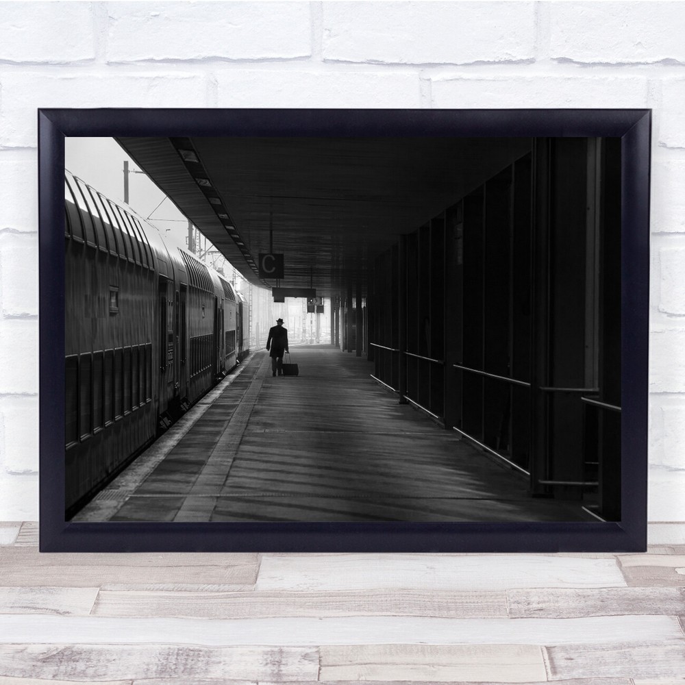 Suitcase Station Man Passenger Train Walk Luggage Carry Person Wall Art Print