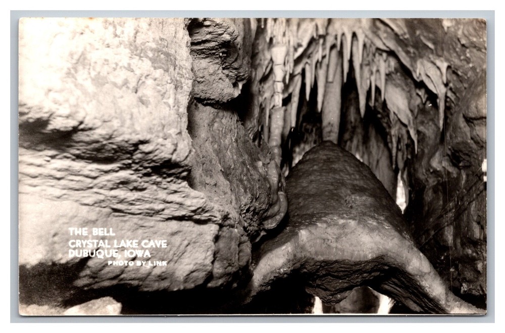 Dubuque, IA Iowa, The Bell at Crystal Lake Cave, RPPC Real Photo Postcard