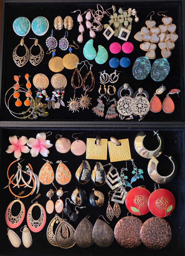 Mixed Lot of 130+ PAIRS of Vintage Dangle Costume Jewelry Earrings