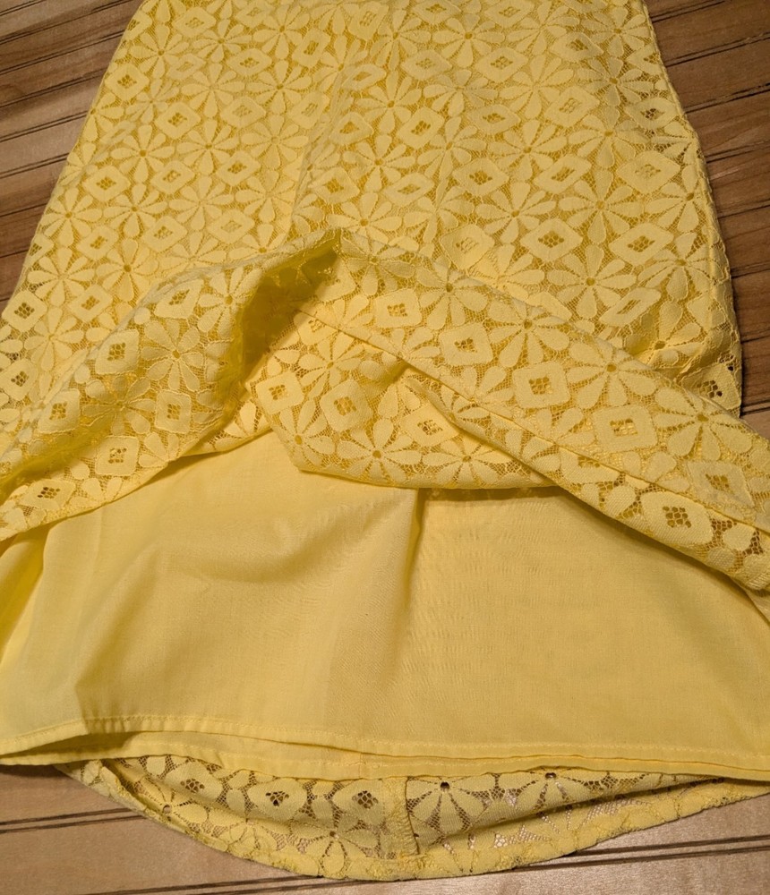 The Childrens Place Dress Girl Sz L 10-12 Yellow Floral Lace Lined Spring Vacay