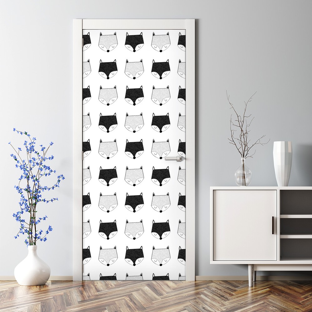 Foxes bubble-free reusable self-adhesive door decal in white peel and stick