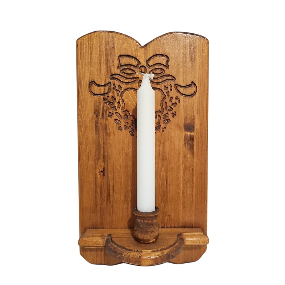Vintage Wooden Wall Taper Candle Holder Sconce Country Farmhouse Cottagecore