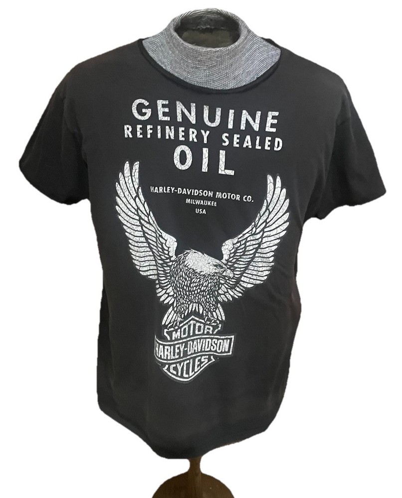 Harley Davidson Eagle Oil T-shirt Shirt Black Cut Off Large