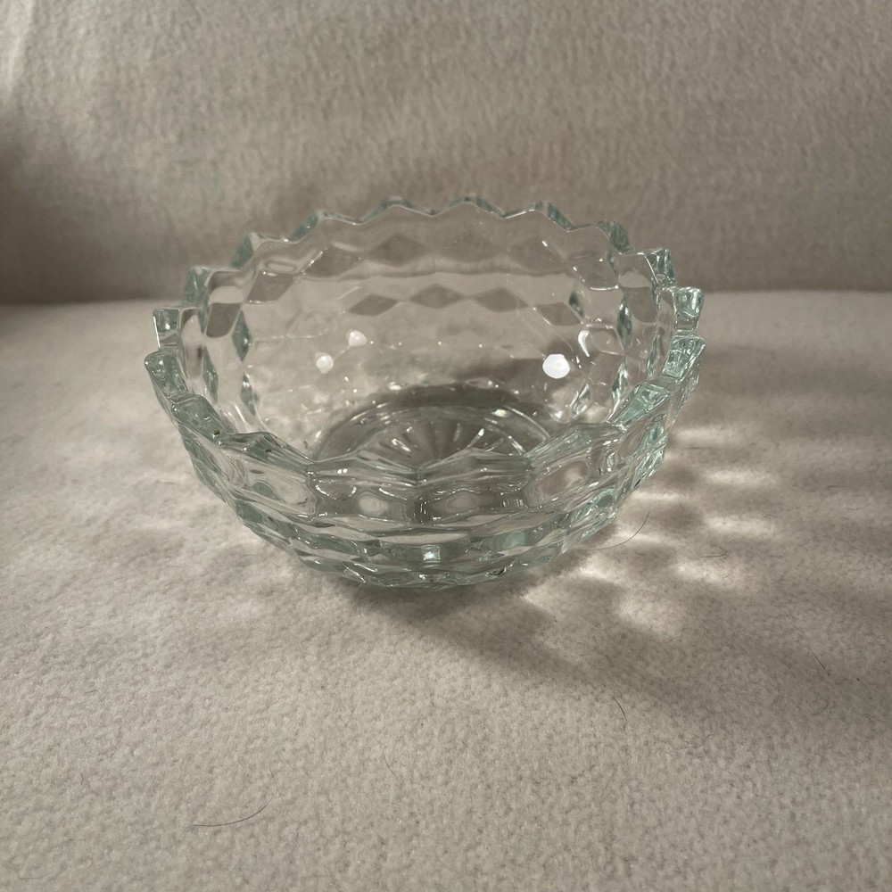 Fostoria American Cubist Pattern Glass Vintage Serving Bowl- Sawtooth Rim 5.5”