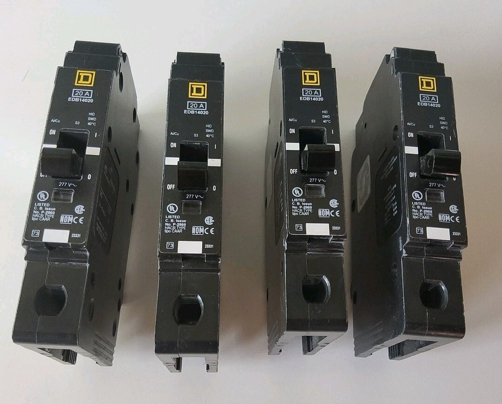 Square D EDB14020 20A 480V 1 Pole Circuit Breaker Lot of 4 Tested