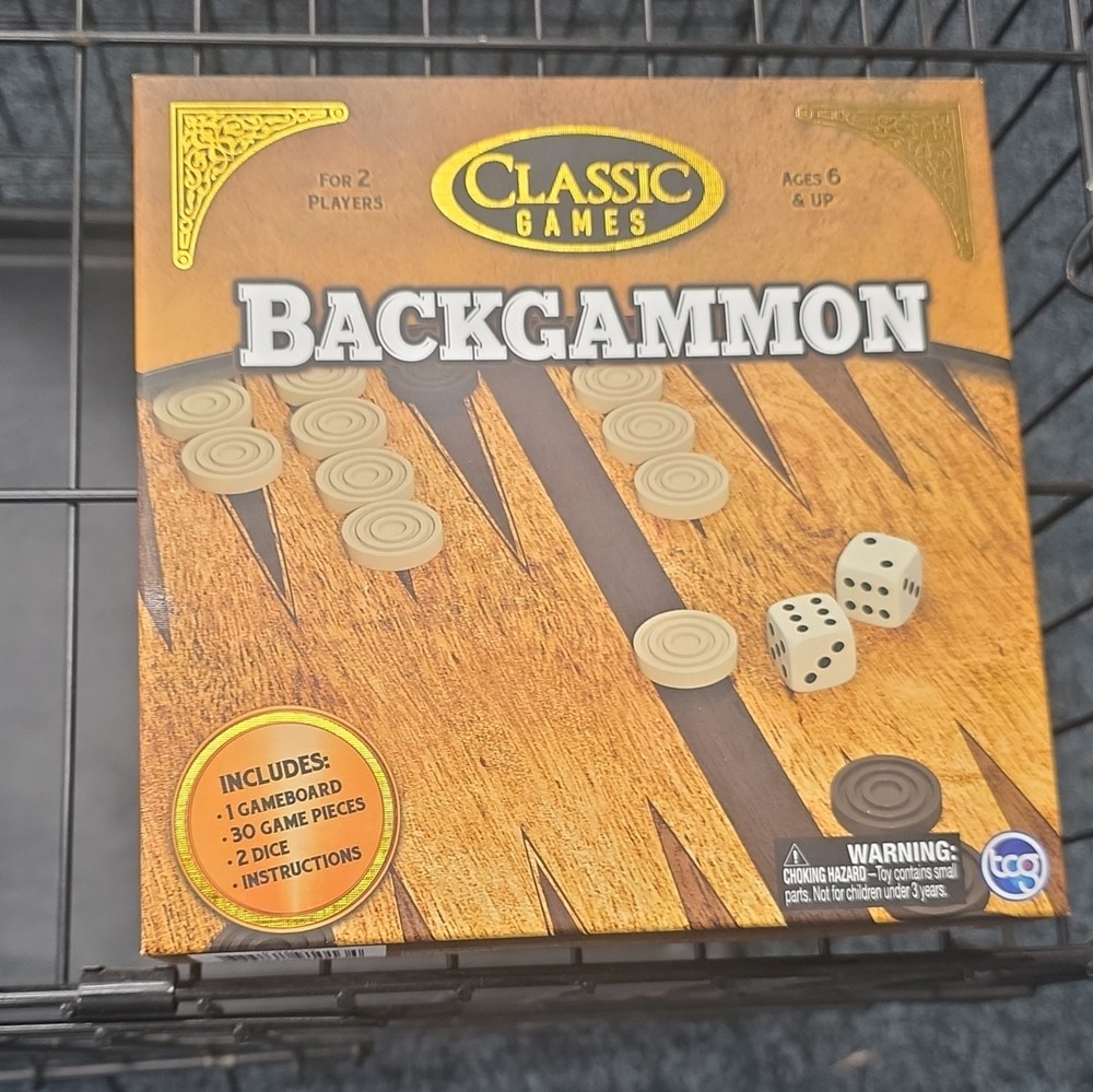 Classic Games Backgammon Board Game Set w/30 Pieces 2 Dice Instructions 6+ 2P