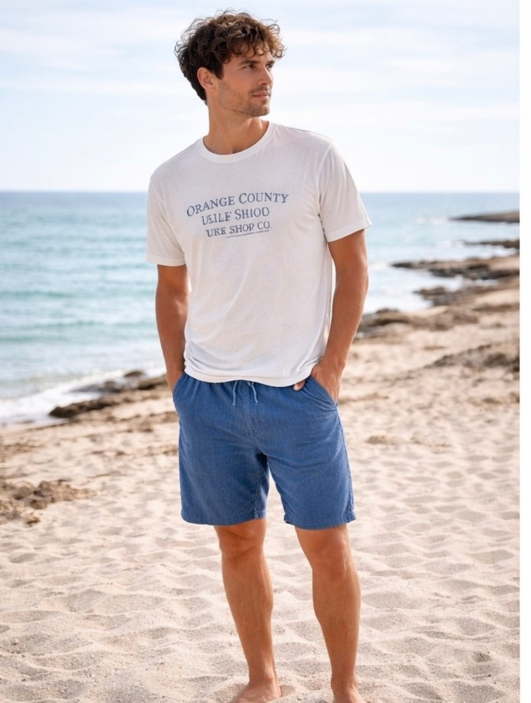 Katin Mens Large Blue Corduroy Shorts Elastic Waist Drawstring Surf Casual