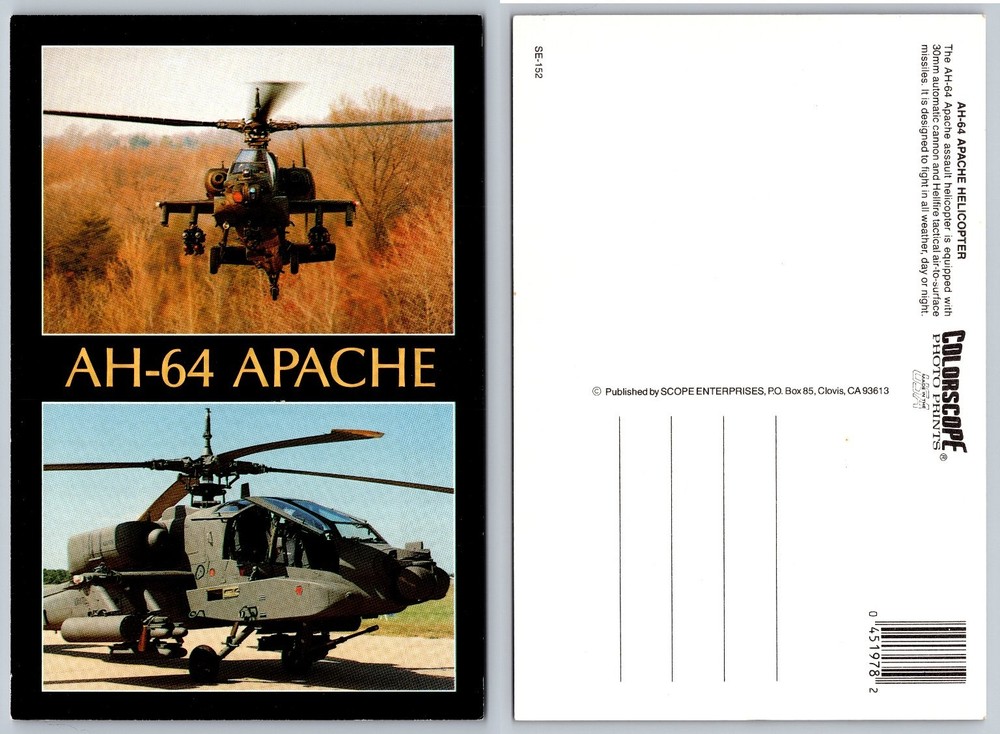 AH-64 Apache Helicopter Military Aviation Postcard US Army Colorscope Print