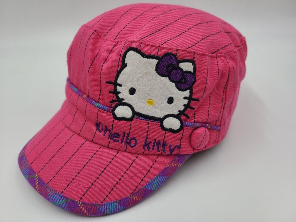 Youth Hello Kitty Striped Stretch Fit Cadet Military Army Hat Cap Girl Kid Pink