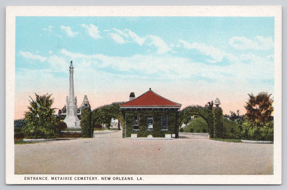 Postcard Entrance Metairie cemetery New Orleans, Louisiana