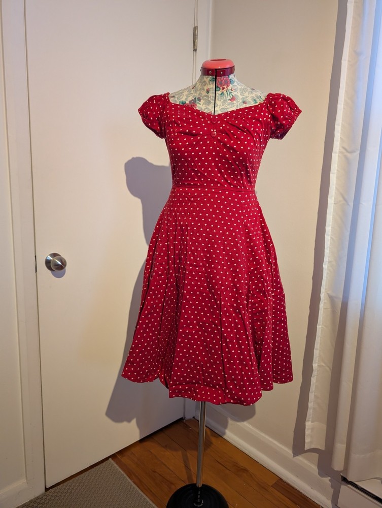 Collectif Red and White Swing Dress Size UK10 S US6