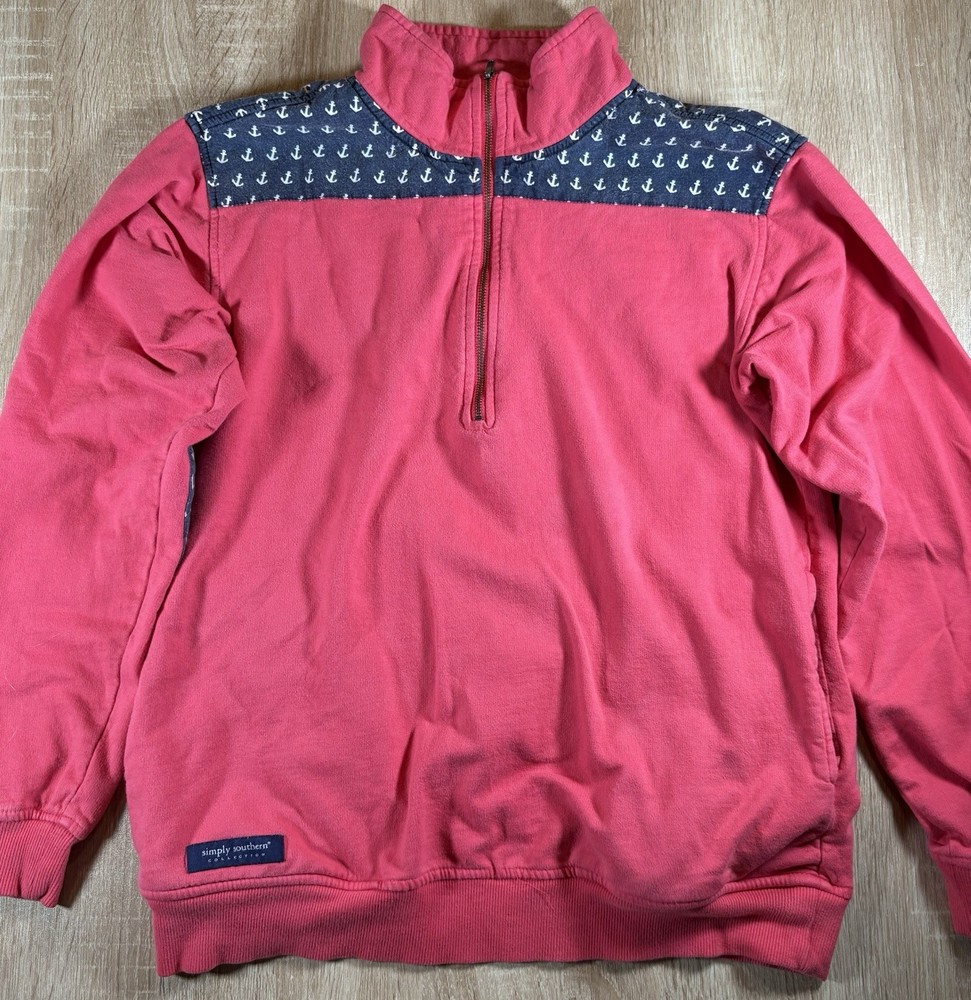 Simply Southern Collection Quarter Zip Pullover XS Pink Anchor Sweatshirt