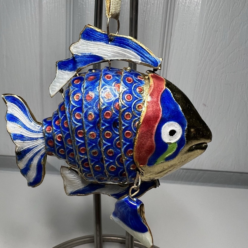 Cloisonné Enamel Articulated Bendable Lg Tropical Fish Ornament Blue