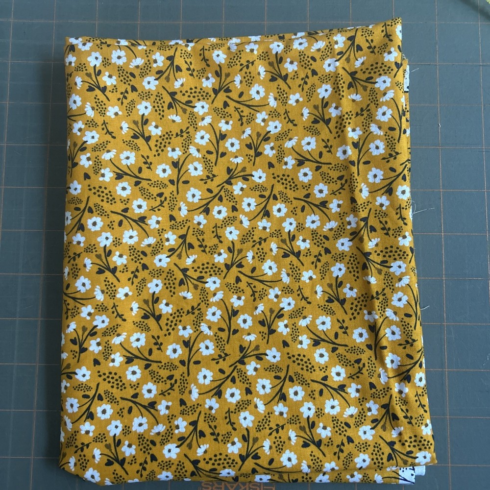 Quilting Cotton Fabric - Mustard Yellow with Ditsy White Floral Print 1 Yard